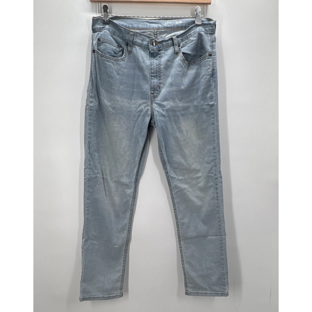 George Men's Slim Straight Light Wash Stretch 5-Pocket Denim Jeans Blue